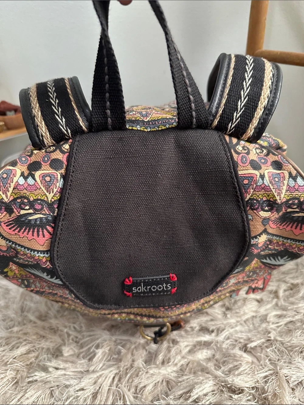 Sakroots Multicolor Boho Canvas Backpack‎ with Black Trim